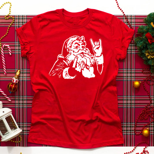 Rocker Santa "Hail Santa" Heavy Metal Christmas Shirt